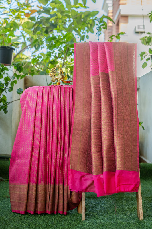 Graceful Pink Semi Banaras Silk Saree – Traditional Charm with a Modern Twist