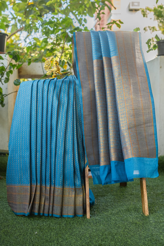 Blue Semi Banaras Silk Saree