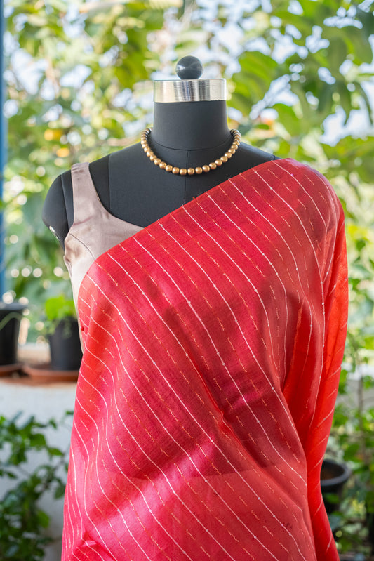 Red Tussar Silk Saree