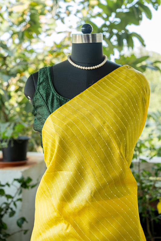 Yellow Tussar Silk Saree