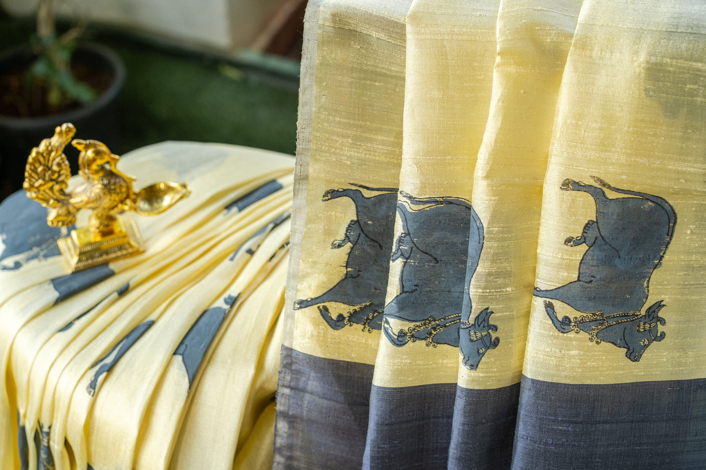 Classic Light Yellow Raw Silk Saree with Lustrous Finish