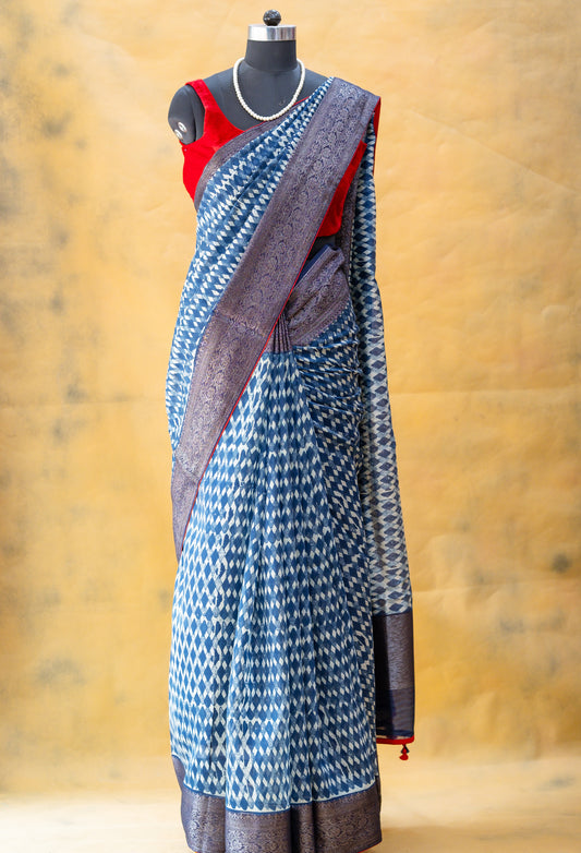 Indigo Blue Chanderi Saree