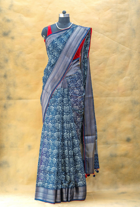 Indigo Blue Chanderi Saree