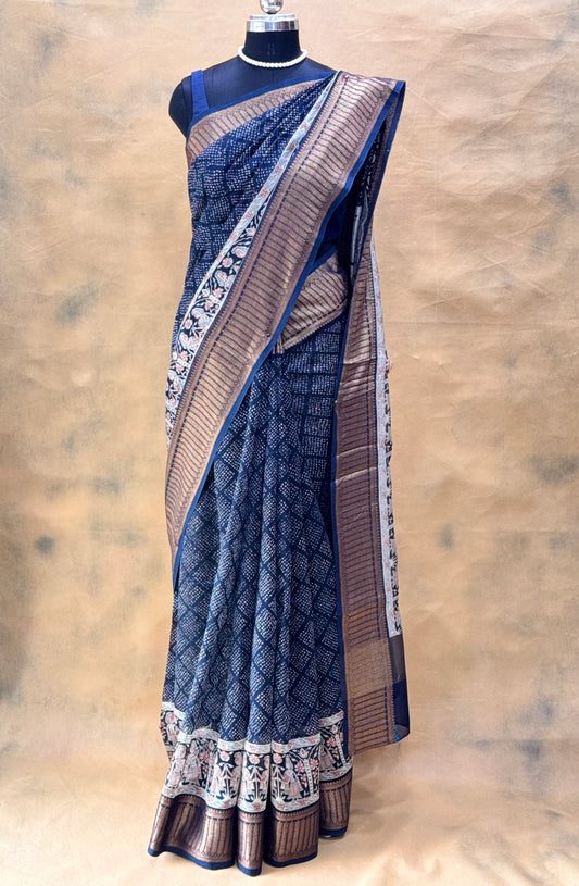 Blue Chanderi Silk Saree