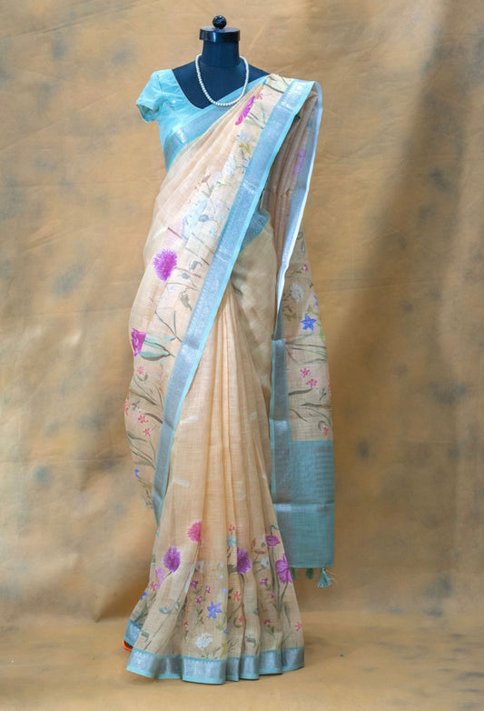 Yellow Linen Saree