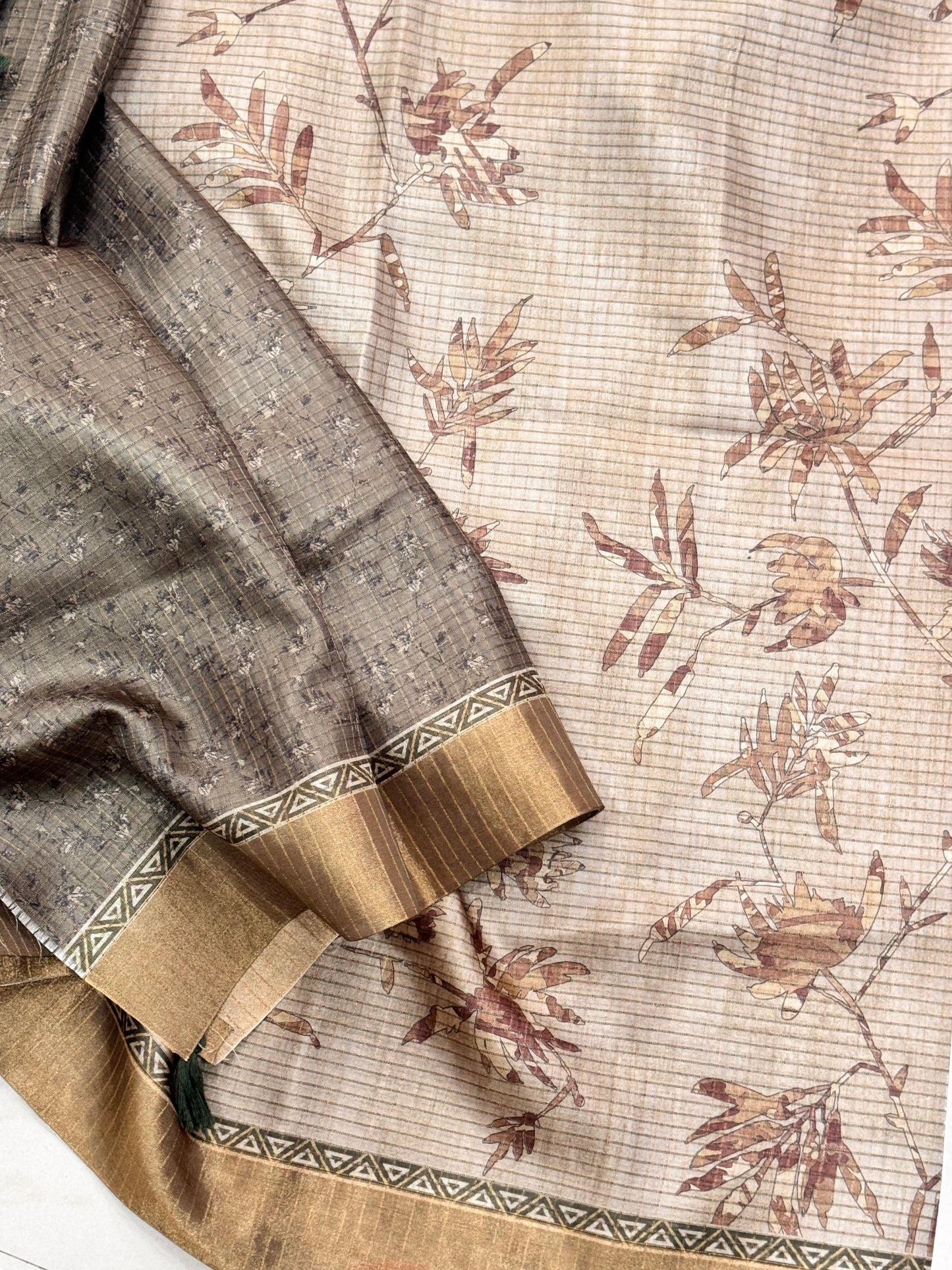 Brown Semi Tussar Silk Saree